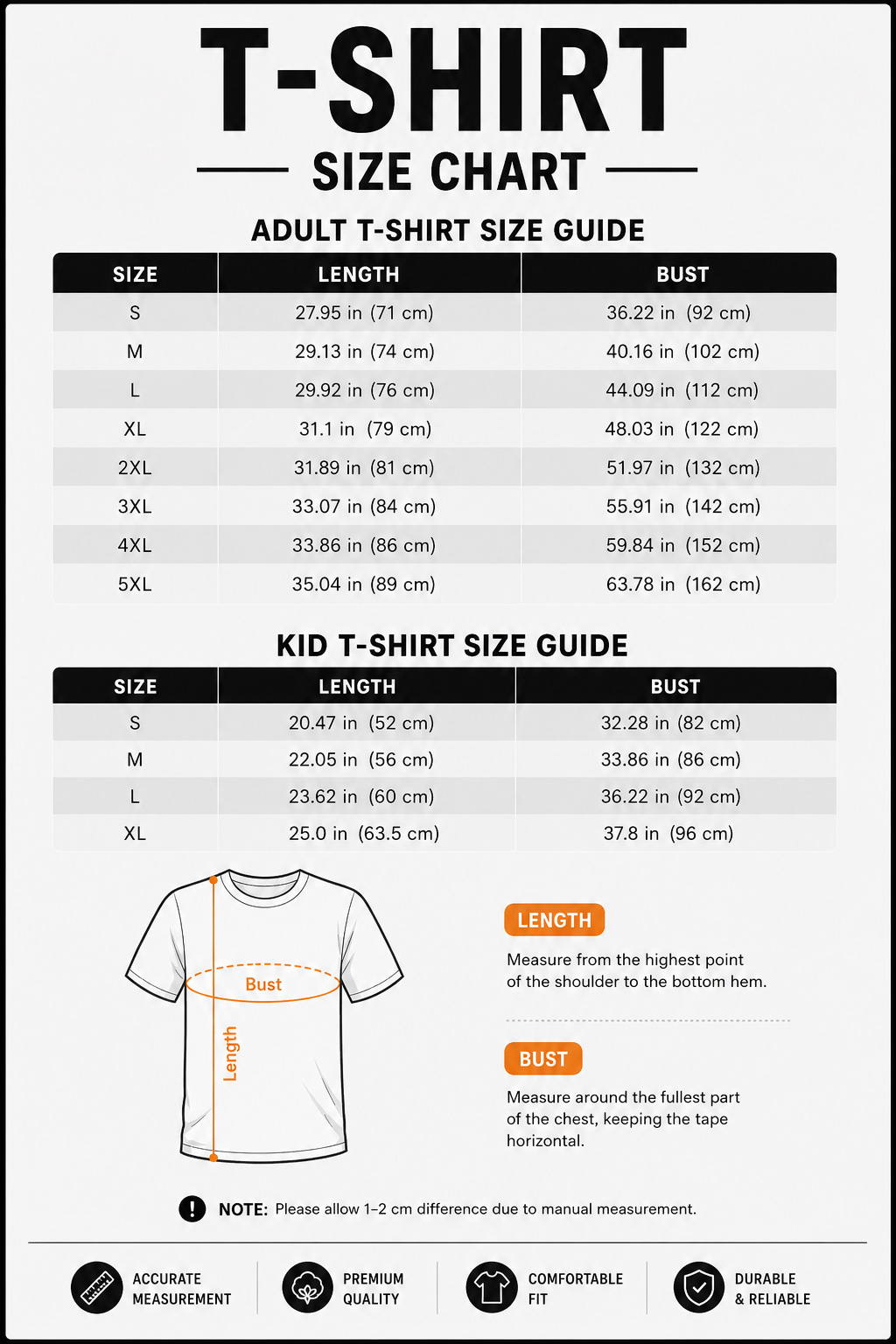t shirt size guide 2105