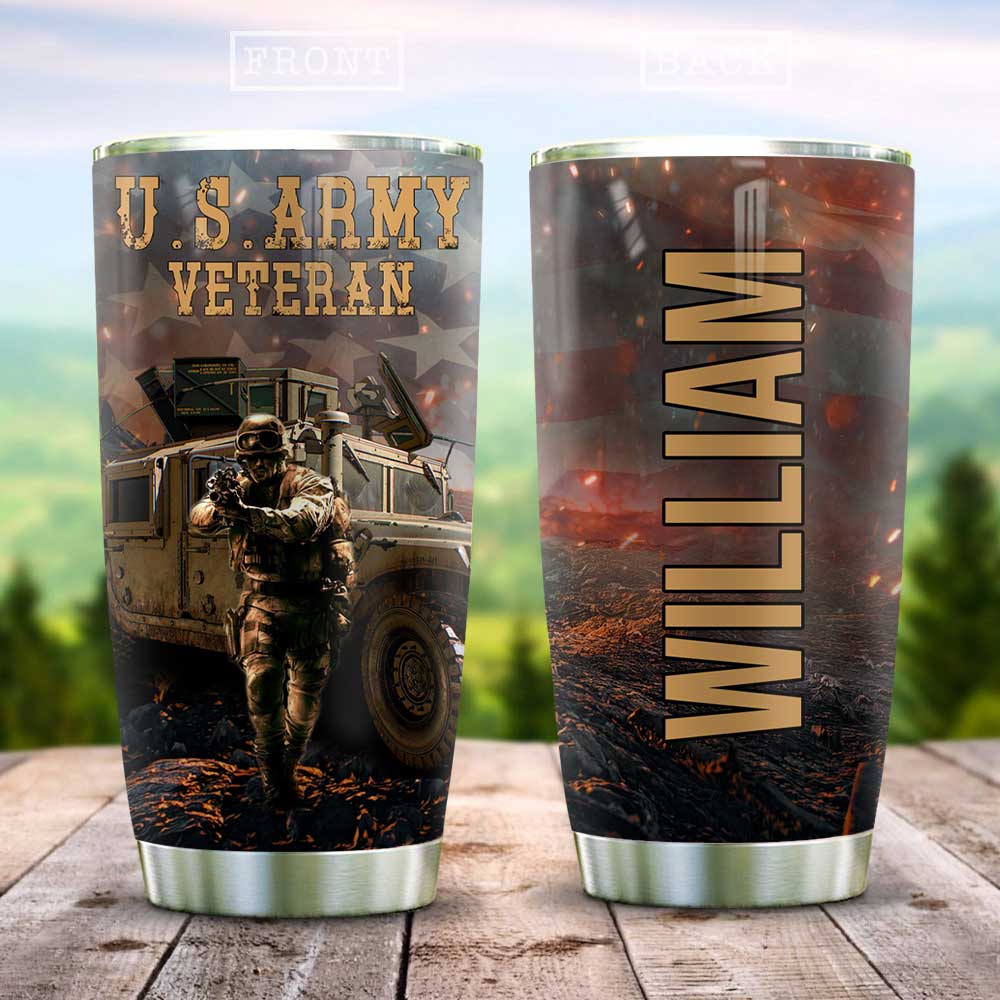 3D Us Army Veteran Personalized Stainless Steel Tumbler