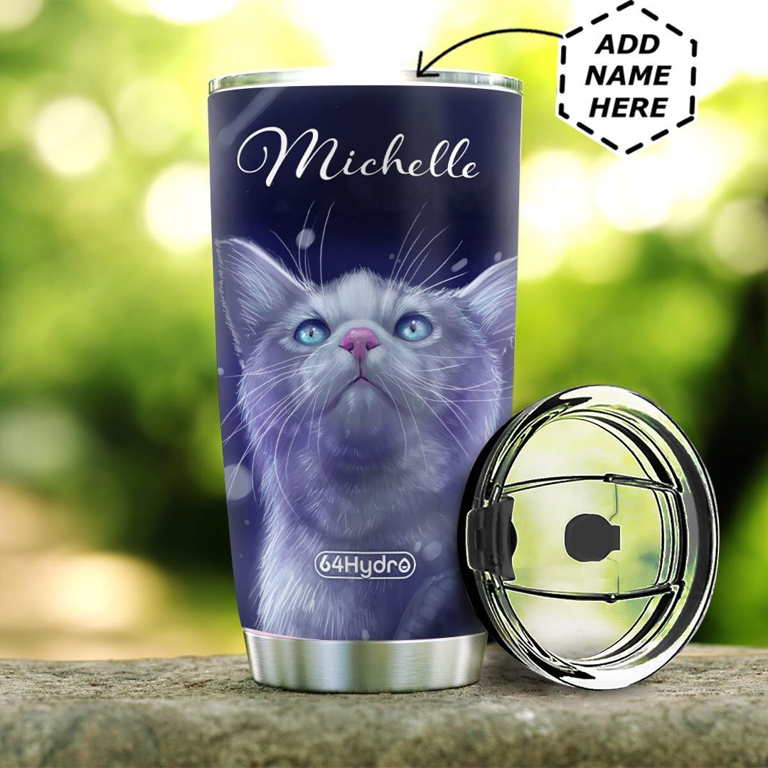 3D White Cat Personalized Stainless Steel Tumbler