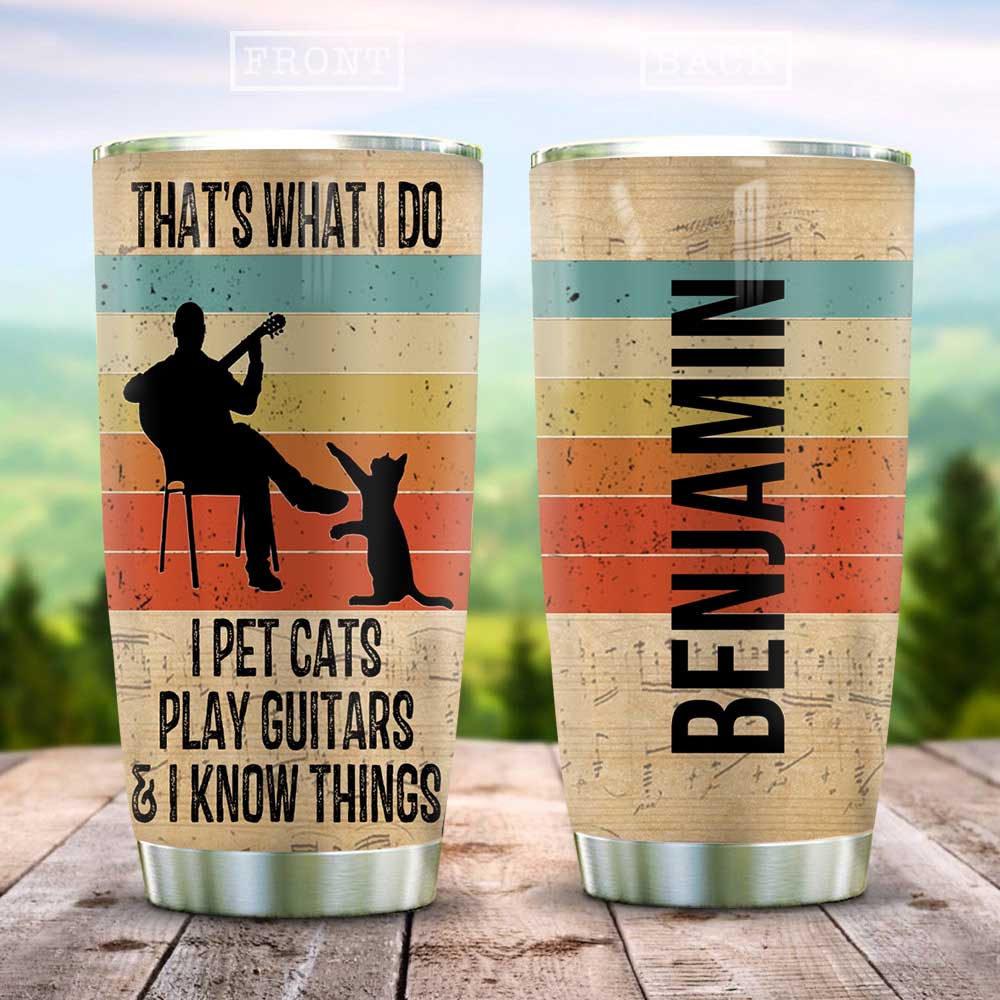 A Man With Guitar And His Cat Personalized Stainless Steel Tumbler