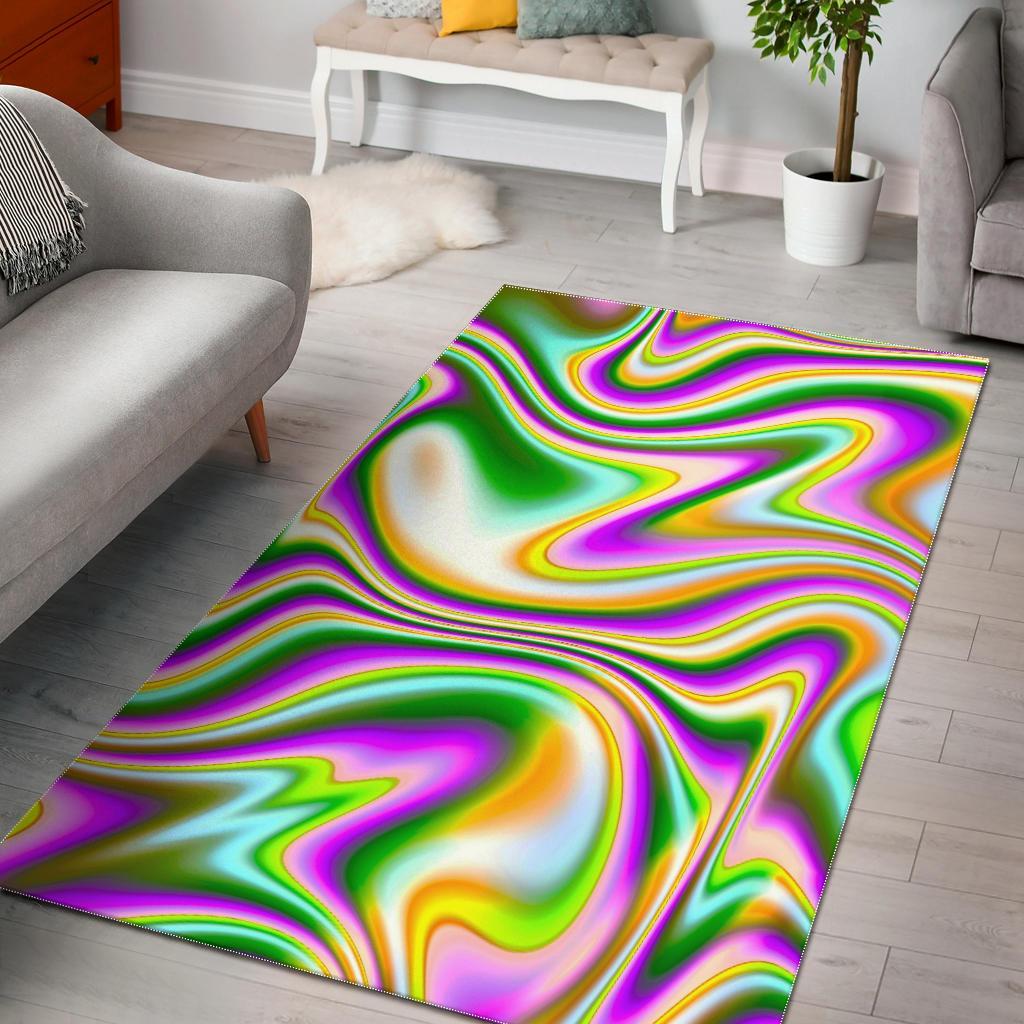 Abstract Holographic Liquid Trippy Print Area Rug Floor Decor