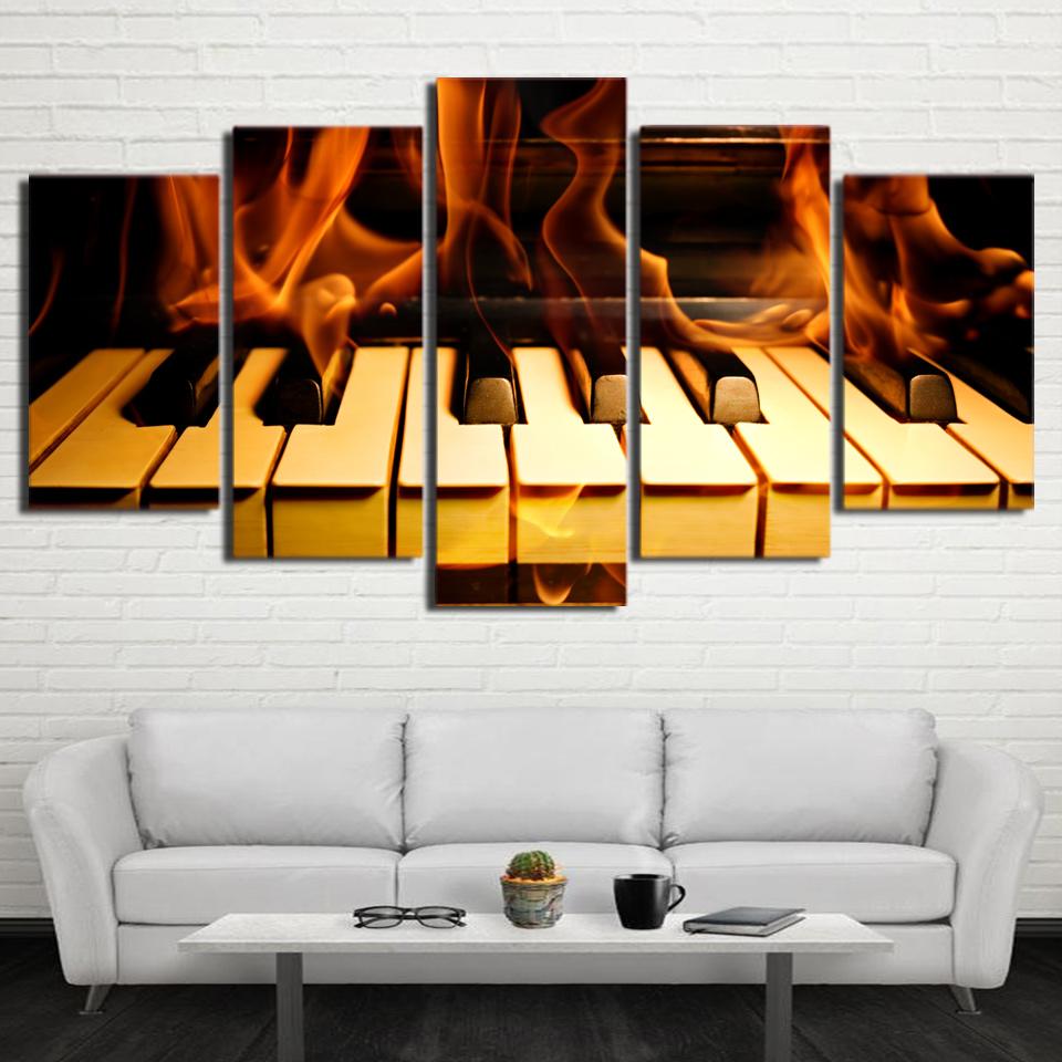 Abstract Piano Keys Fire - Music 5 Panel Canvas Art Wall Decor