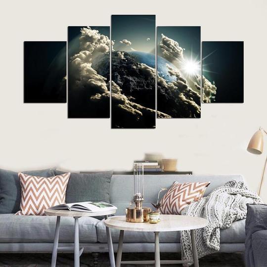 Abstract Planet Earth From Space - Space 5 Panel Canvas Art Wall Decor
