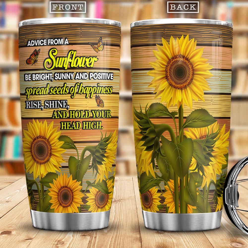 Advice From A Sunflower Wooden Sunflower Pattern Red Roses And Sunflowers Gifts For Sunflower Lovers Sunny Sunflowers Sunshine Stainless Steel Tumbler
