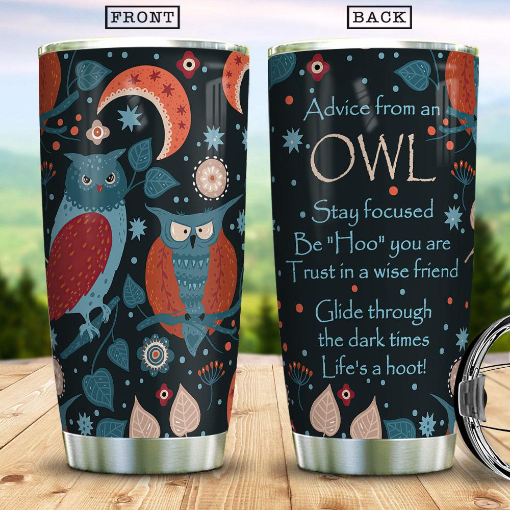 Advice From An Owl Nordic Scandinavian Owl bird Among Stars Owls Pattern Owl Lover Clever Intelligence Owl Gift For Owl Lover Stainless Steel Tumbler