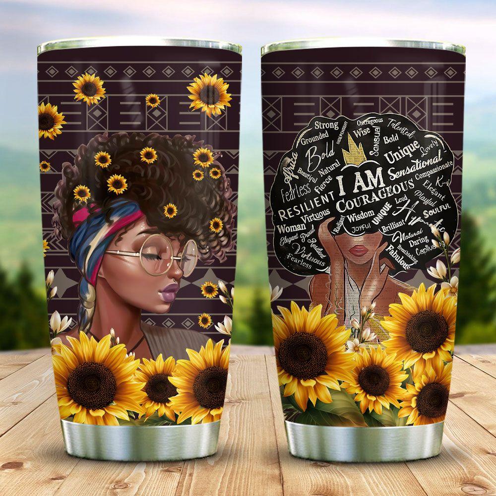 Afro Woman Sunflower Stainless Steel Tumbler