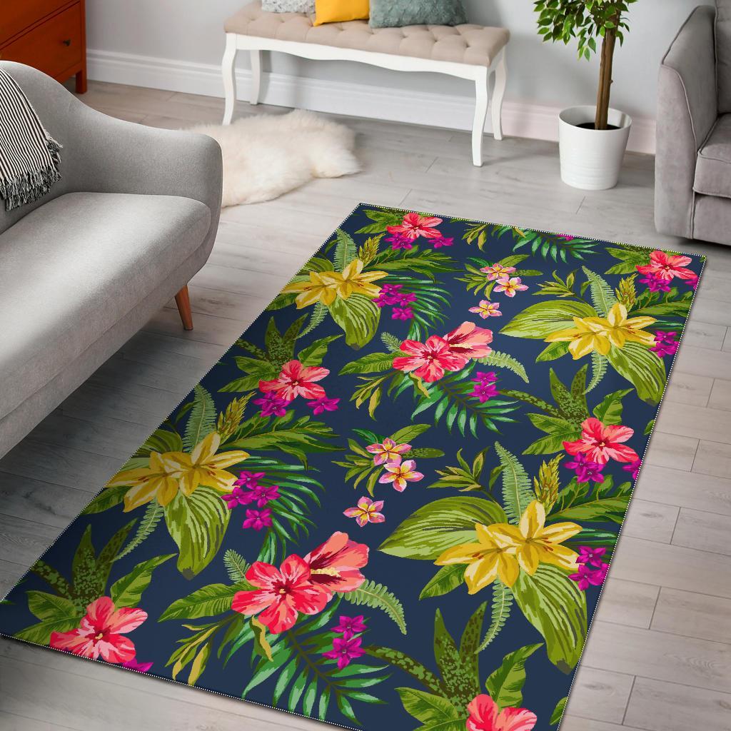 Aloha Hawaiian Flowers Pattern Print Area Rug Floor Decor
