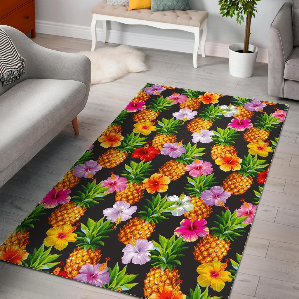 Aloha Hibiscus Pineapple Pattern Print Area Rug Floor Decor