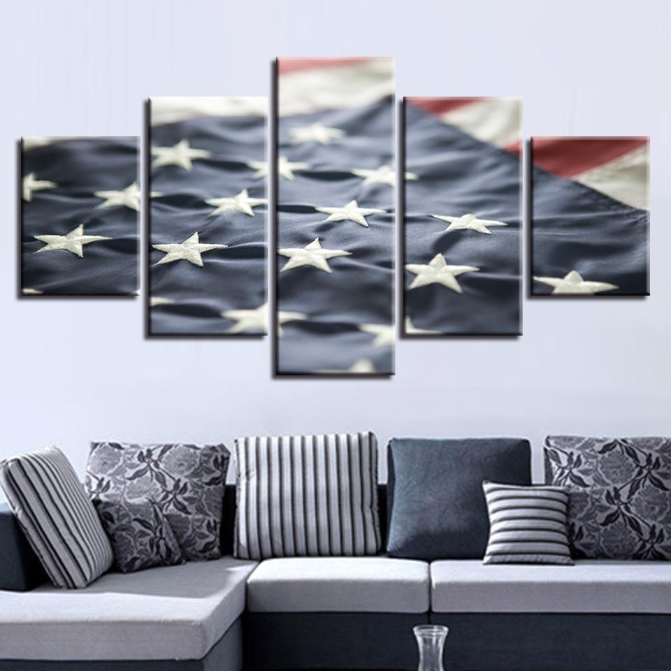American Flag 05 - Abstract 5 Panel Canvas Art Wall Decor