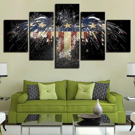 American Flag Eagle Usa Flag Stars - Abstract 5 Panel Canvas Art Wall Decor