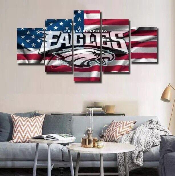 American Flag Philadelphia Eagles - Abstract 5 Panel Canvas Art Wall Decor