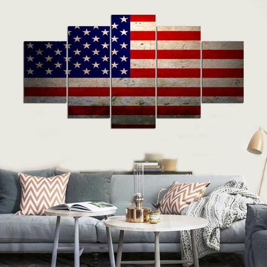 American Flag Us Usa 5 - Abstract 5 Panel Canvas Art Wall Decor
