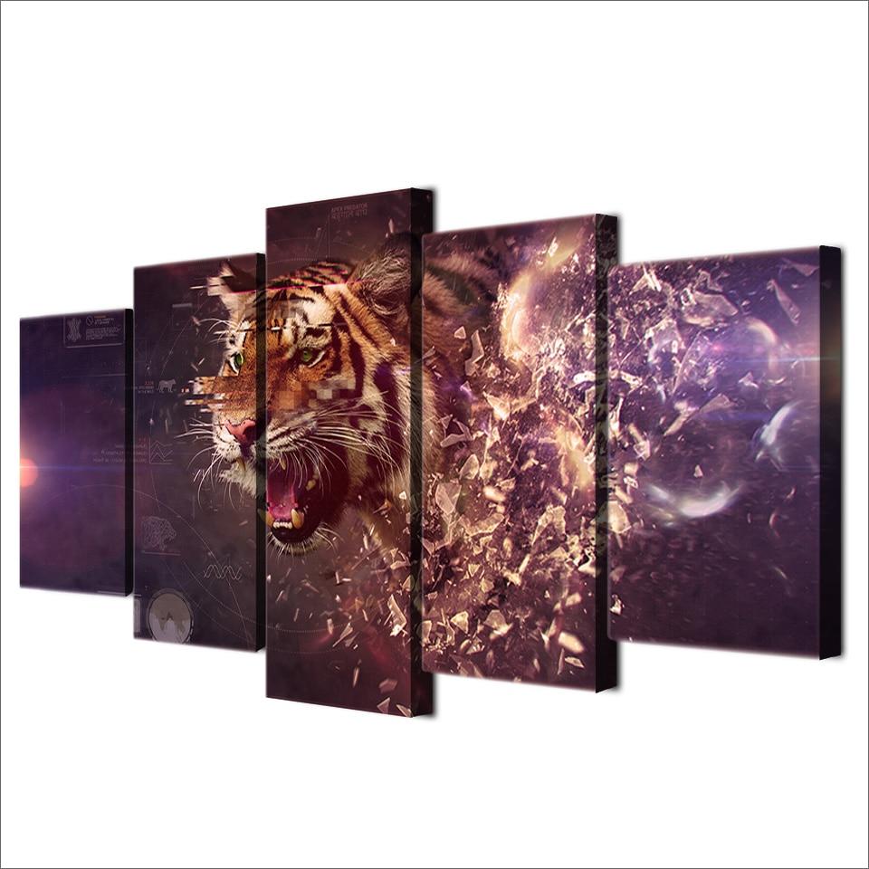 apex predator Animals tiger - Abstract Animal 5 Panel Canvas Art Wall Decor
