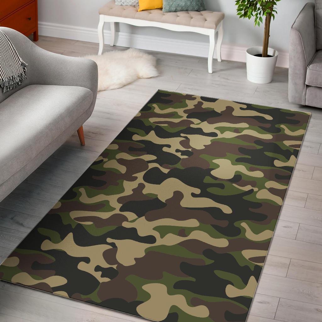 Army Green Camouflage Print Area Rug Floor Decor