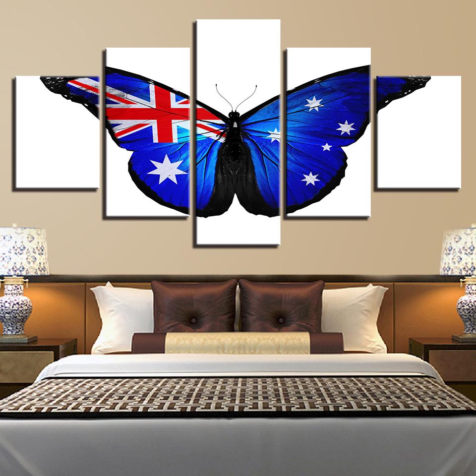 Australian Flag Butterfly - Abstract 5 Panel Canvas Art Wall Decor