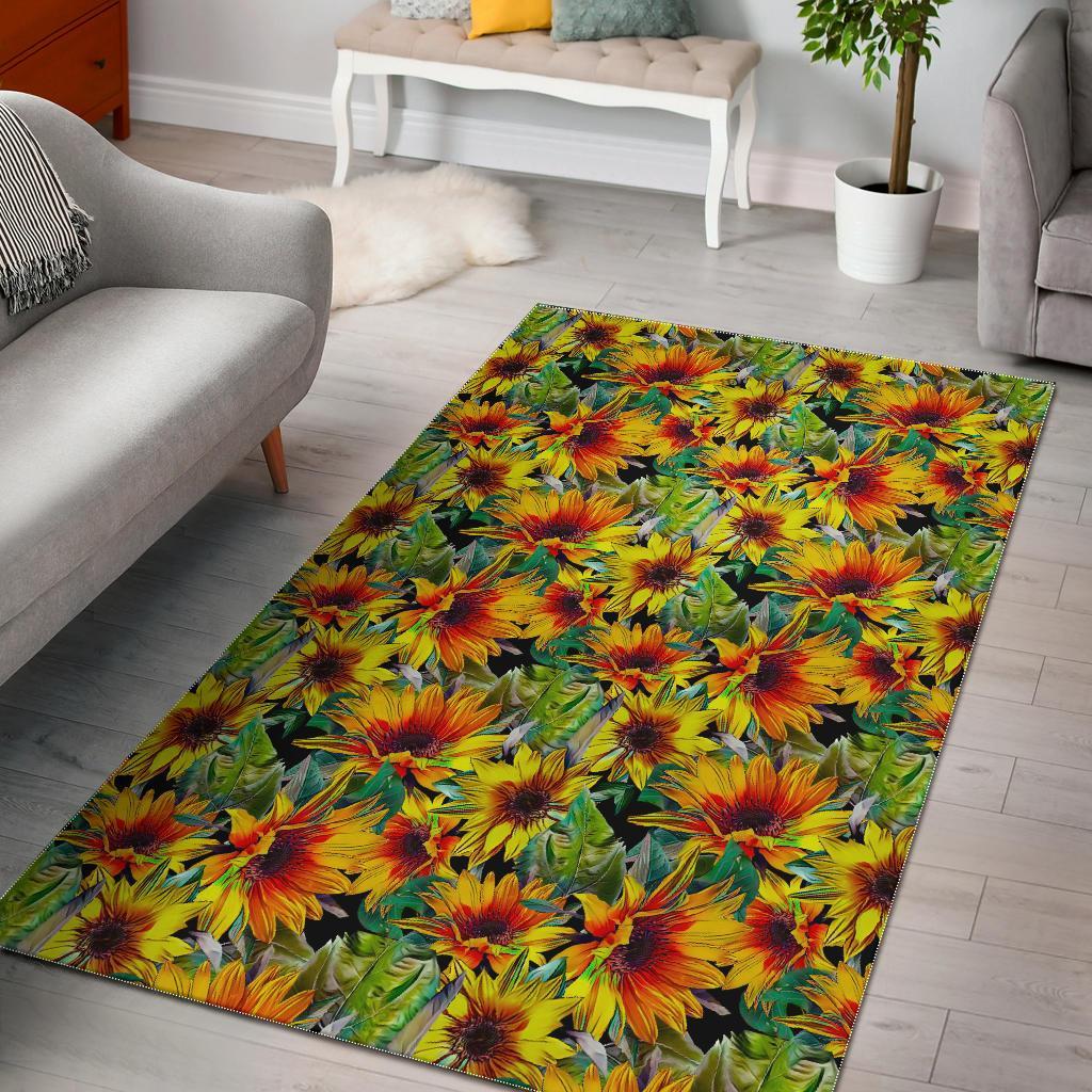 Autumn Sunflower Pattern Print Area Rug Floor Decor