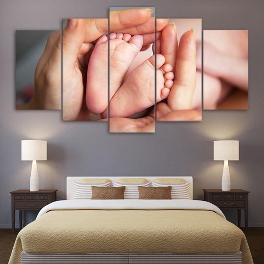 Baby'S Feet In Mother'S Hands - Abstract 5 Panel Canvas Art Wall Decor