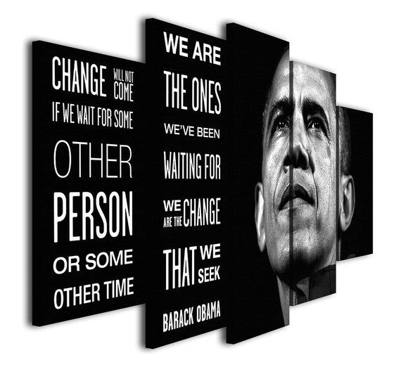 Barack Obama Change Will Not Come - Abstract 5 Panel Canvas Art Wall Decor