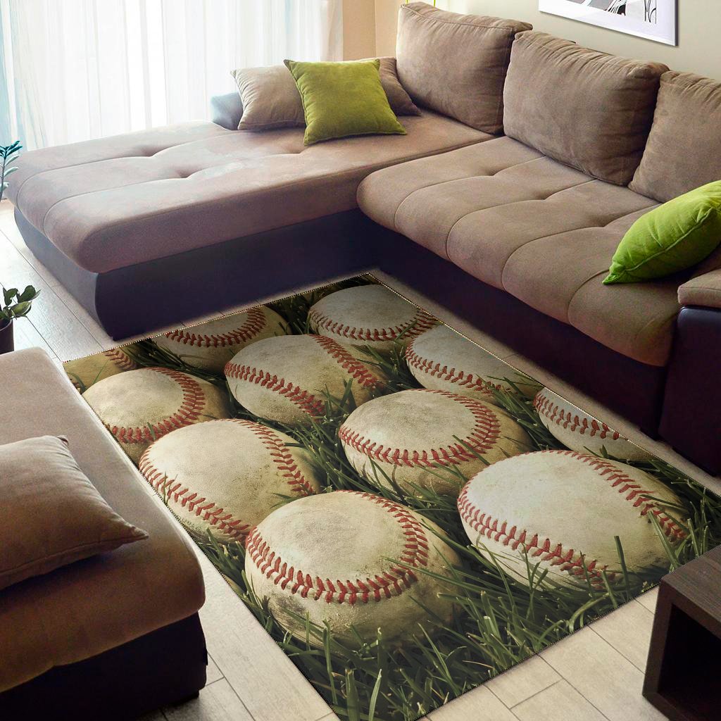 Baseballs On Field Print Area Rug Floor Decor
