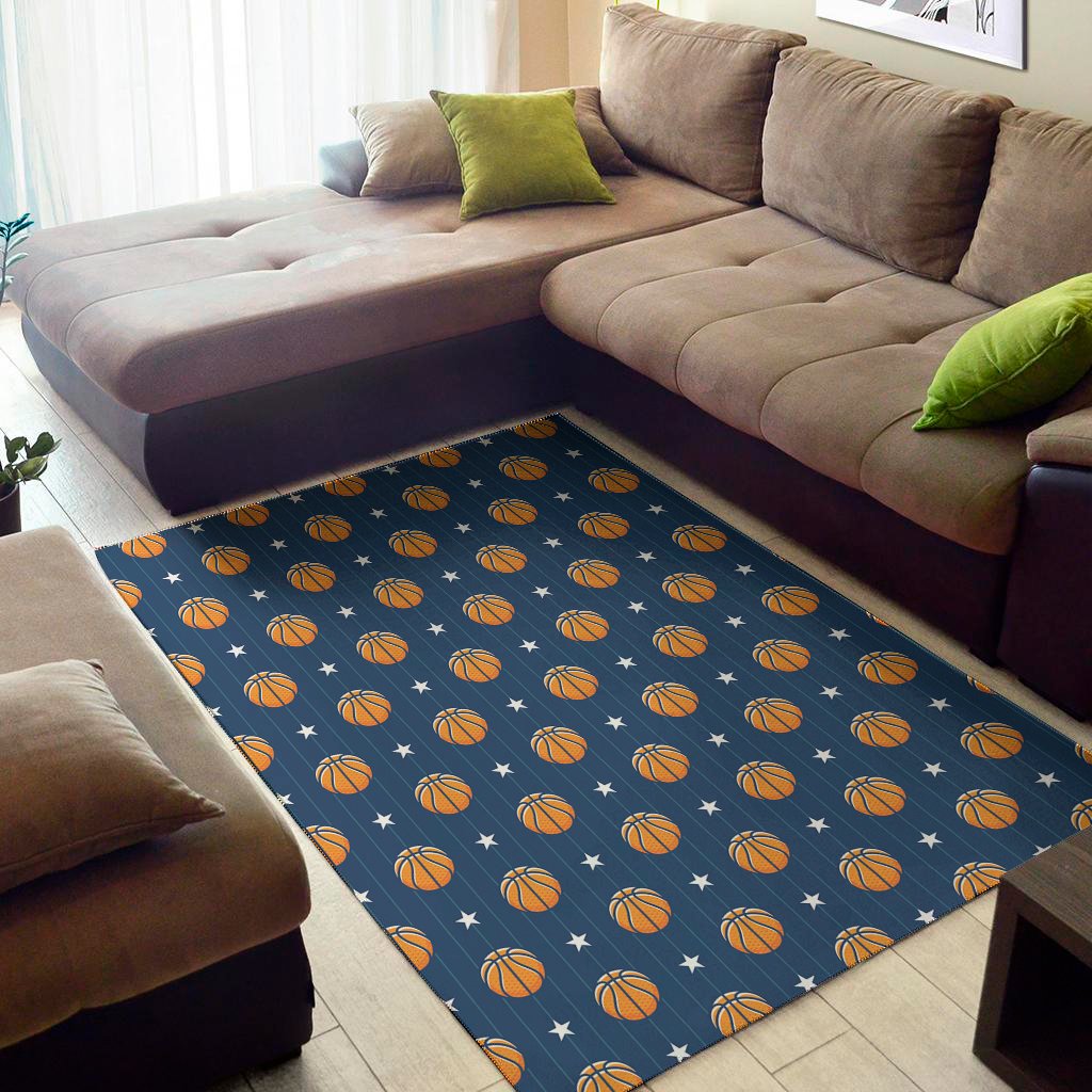 Basketball And Star Pattern Print Area Rug Floor Decor