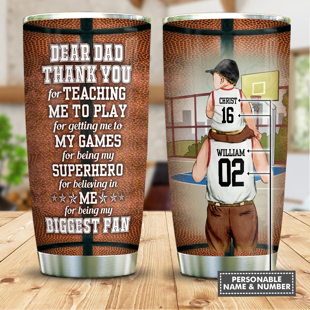 Basketball Dad With His Son Biggest Fan Customize Personalized Stainless Steel Tumbler