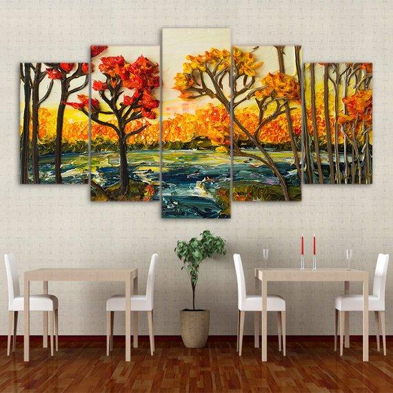 Beautiful Flowers - Abstract 5 Panel Canvas Art Wall Decor