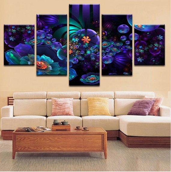 Beautiful Flowers - Abstract Nature 5 Panel Canvas Art Wall Decor