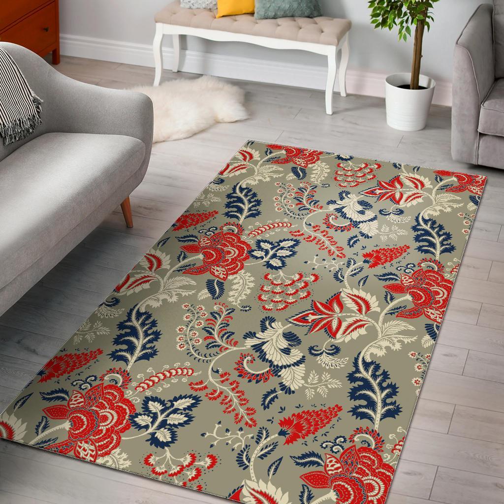 Beige Bohemian Floral Pattern Print Area Rug Floor Decor
