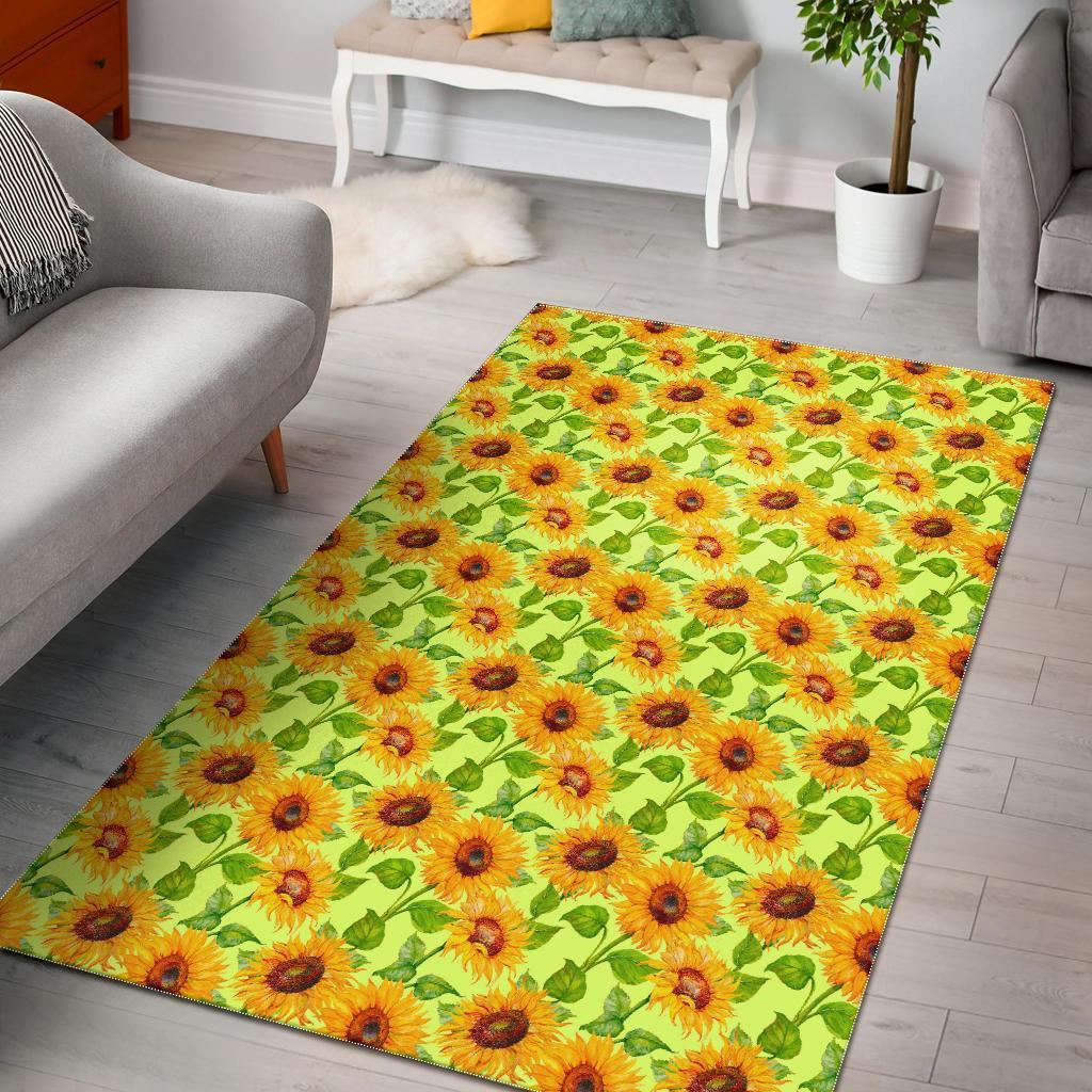 Beige Watercolor Sunflower Pattern Print Area Rug Floor Decor