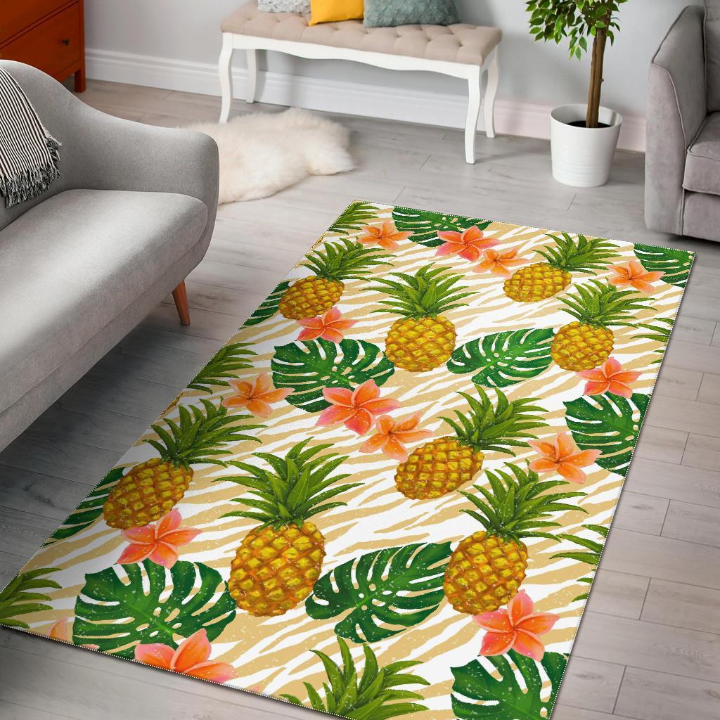 Beige Zebra Pineapple Pattern Print Area Rug Floor Decor