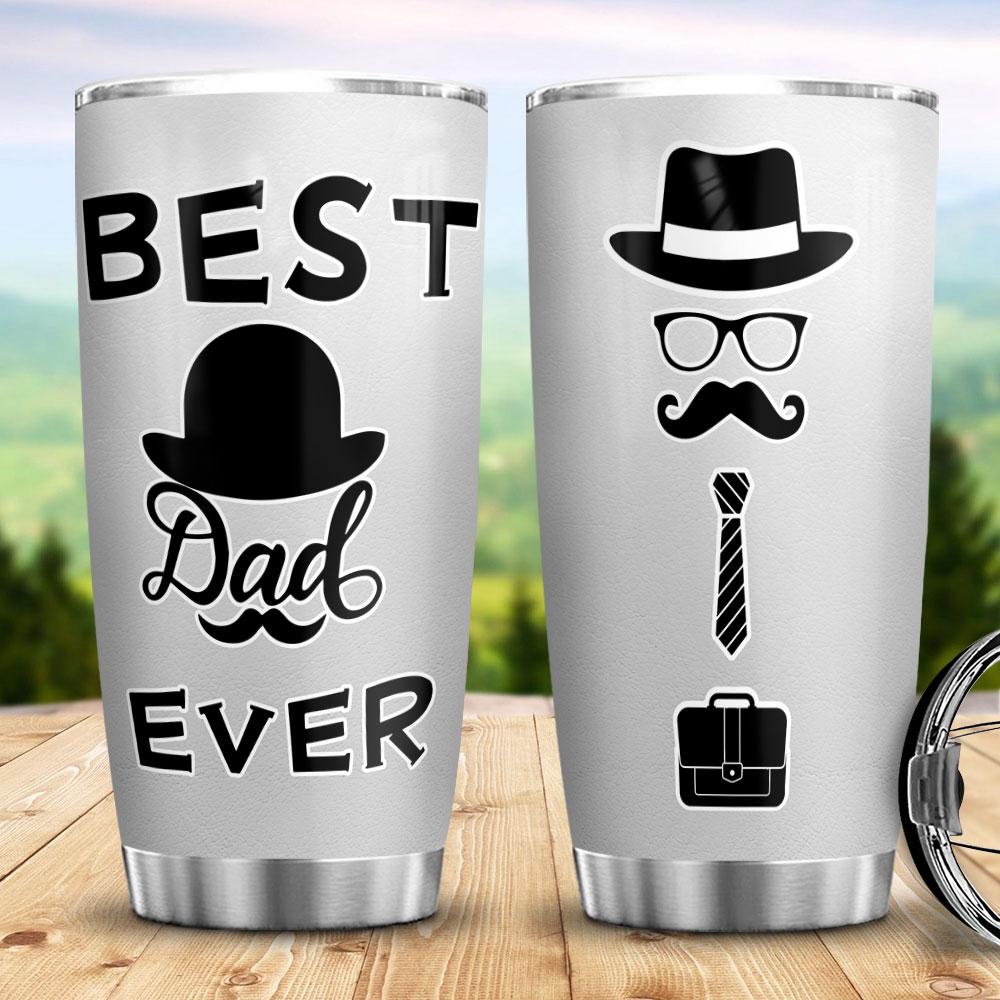 Best Dad Ever Dad Gift From Daughter Or Son On Fathers Day Leather Pattern Present Idea For Father Stainless Steel Tumbler