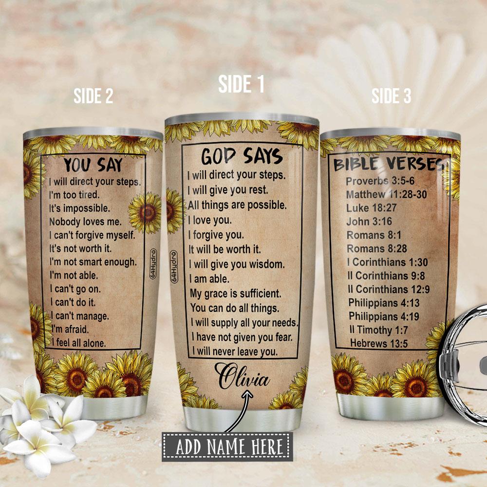 Bible God Says Personalized Stainless Steel Tumbler