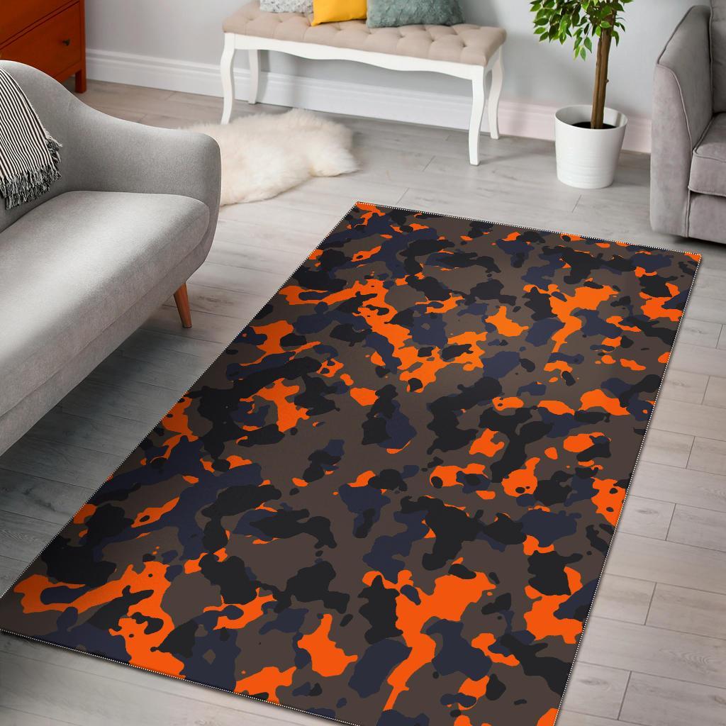 Black And Orange Camouflage Print Area Rug Floor Decor