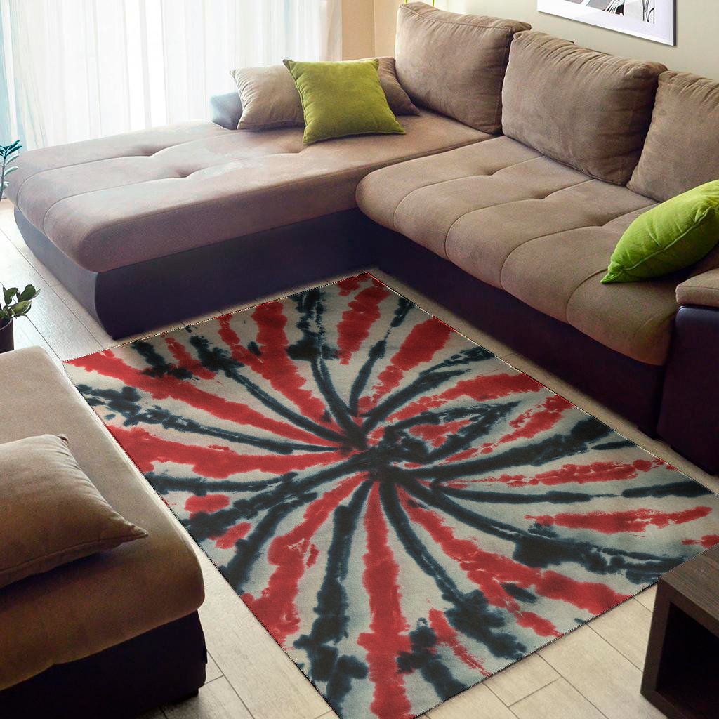 Black And Red Spider Tie Dye Print Area Rug Floor Decor