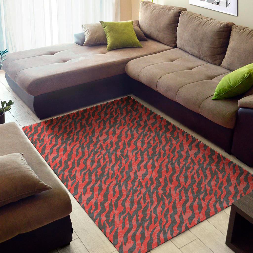 Black And Red Tiger Stripe Camo Print Area Rug Floor Decor