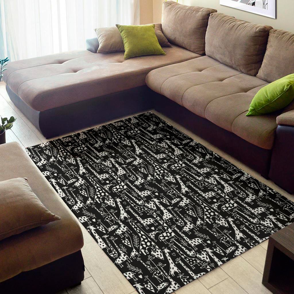 Black And White Cartoon Giraffe Print Area Rug Floor Decor