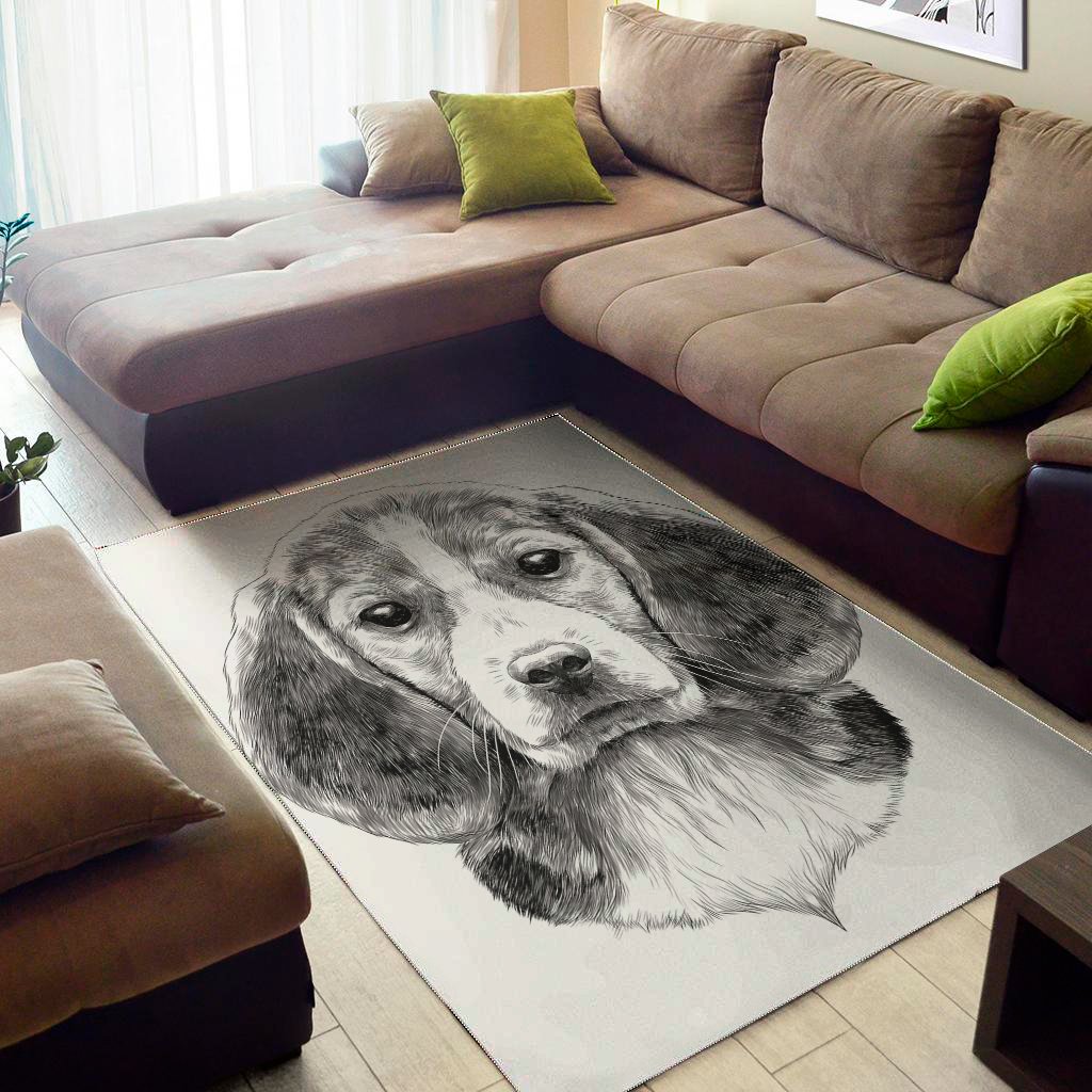 Black And White Drawing Beagle Print Area Rug Floor Decor