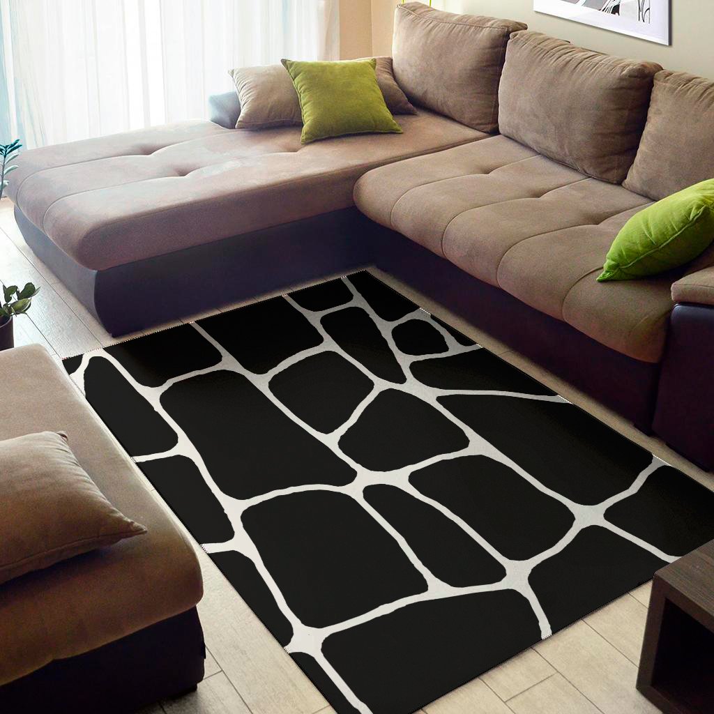 Black And White Giraffe Pattern Print Area Rug Floor Decor