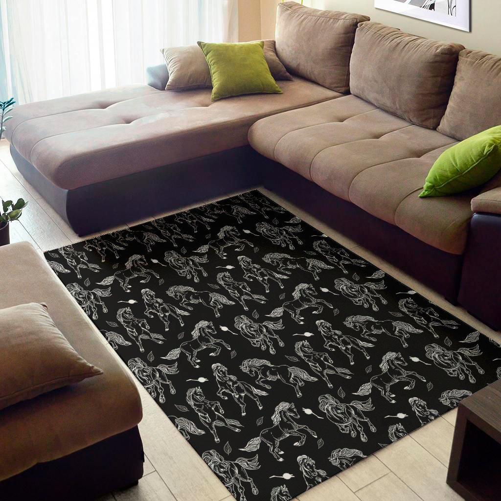 Black And White Horse Pattern Print Area Rug Floor Decor