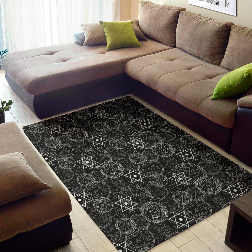 Black And White Mystic Witch Print Area Rug Floor Decor