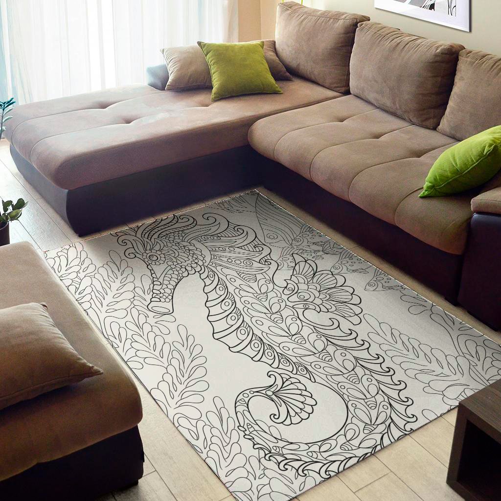 Black And White Seahorse Print Area Rug Floor Decor