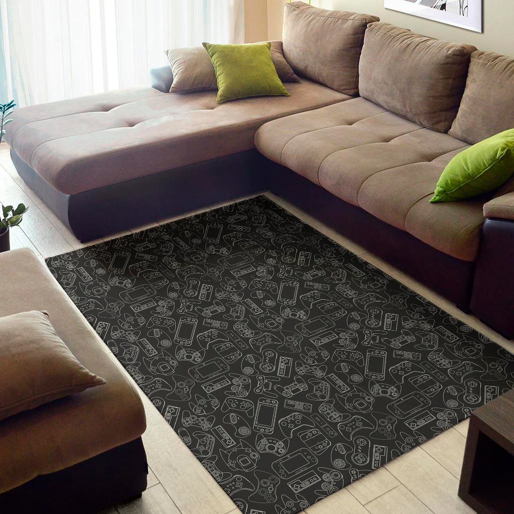 Black And White Video Game Pattern Print Area Rug Floor Decor