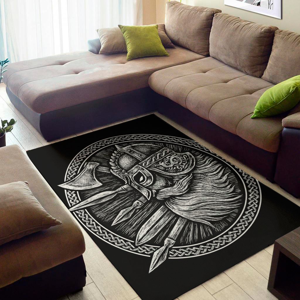 Black And White Viking God Odin Print Area Rug Floor Decor