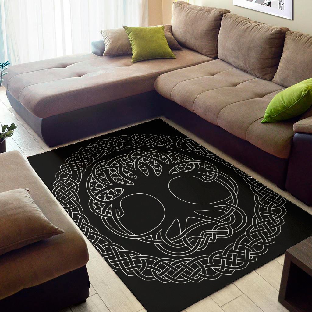 Black And White Viking Yggdrasil Print Area Rug Floor Decor