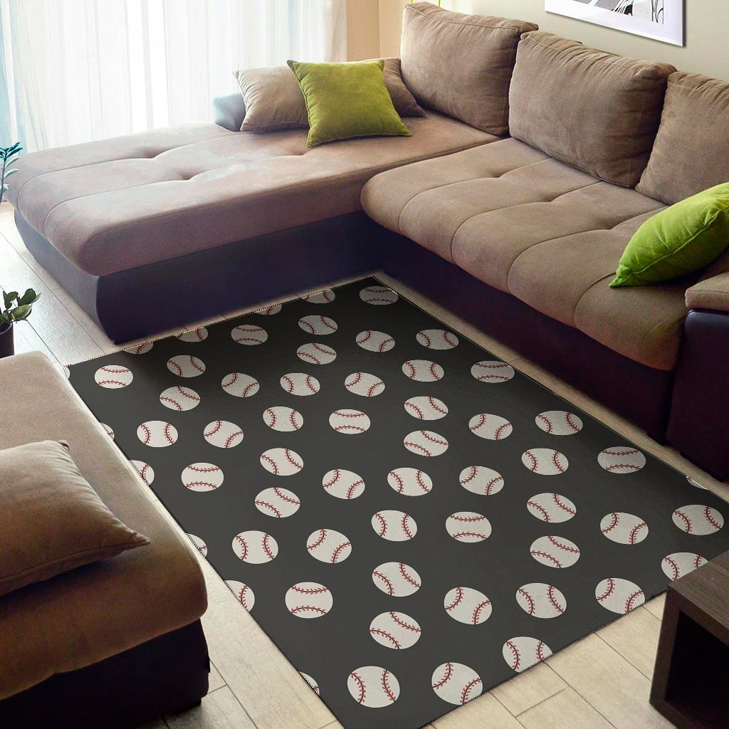 Black Baseball Pattern Print Area Rug Floor Decor