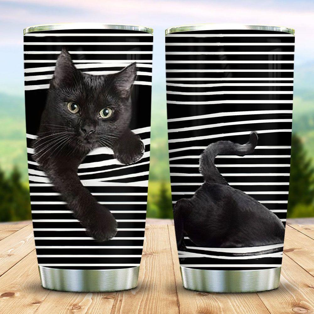 Black Cat Climb The Curtains Stainless Steel Tumbler