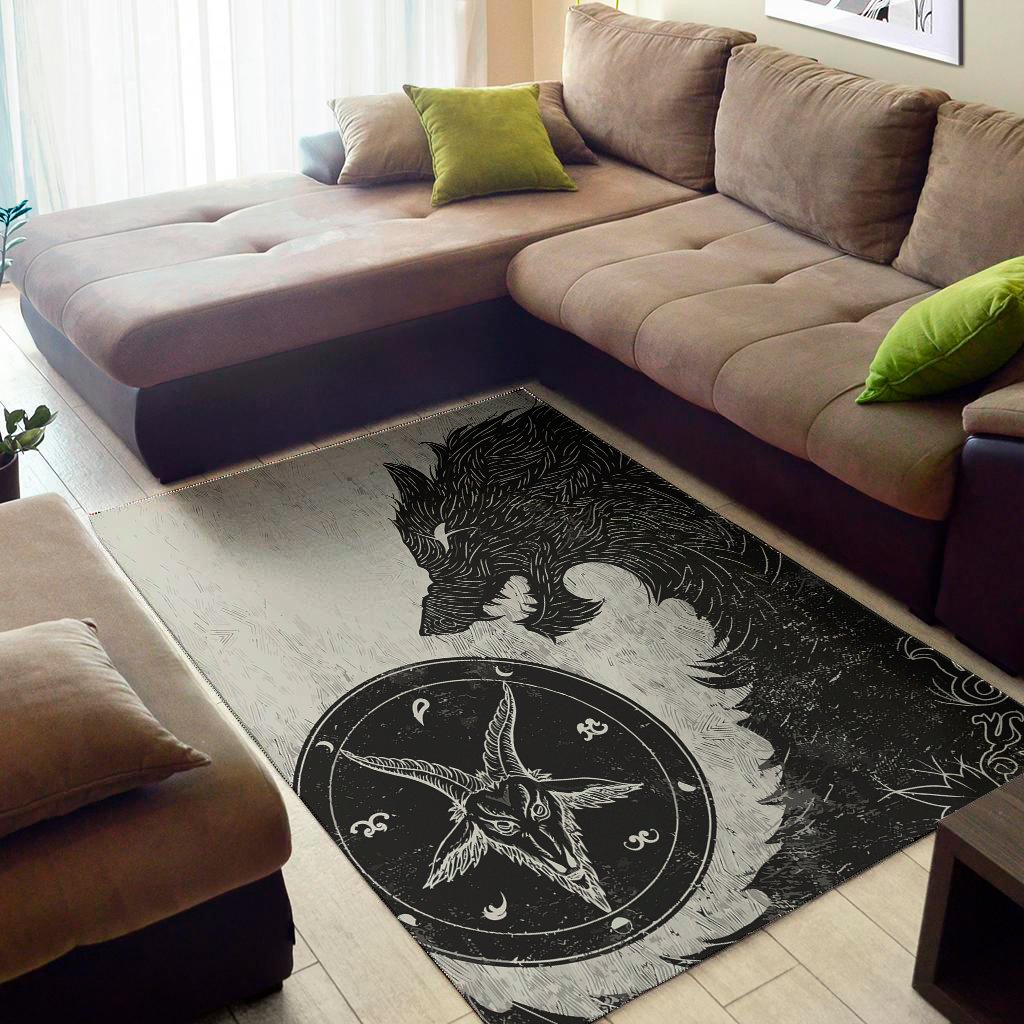 Black Demon Wolf Print Area Rug Floor Decor