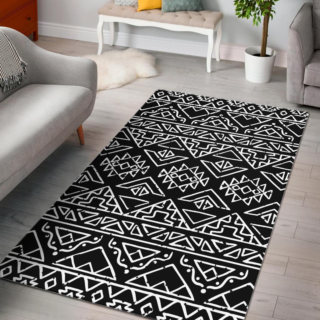 Black Ethnic Aztec Pattern Print Area Rug Floor Decor