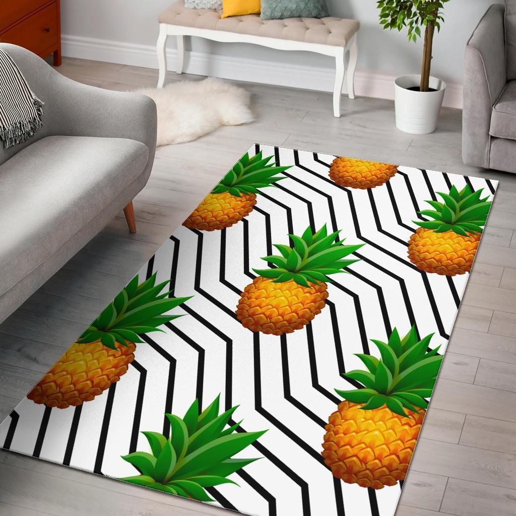 Black Geometric Pineapple Pattern Print Area Rug Floor Decor