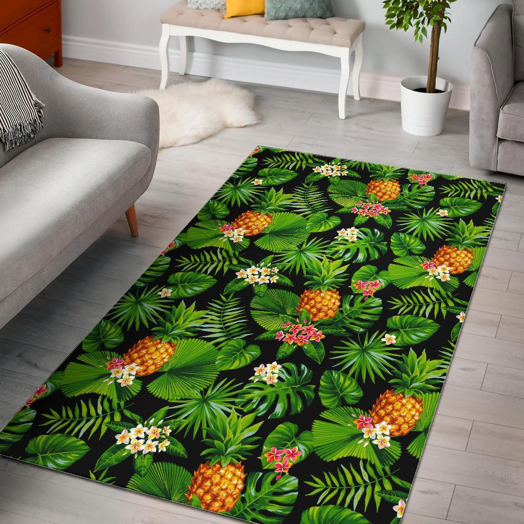 Black Hawaiian Pineapple Pattern Print Area Rug Floor Decor